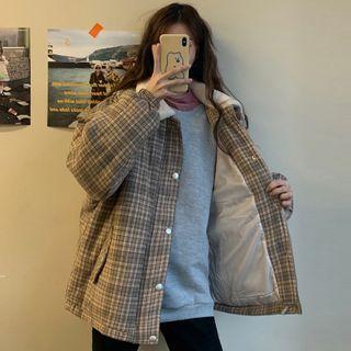 Plaid Padded Coat Plaid - Khaki - One Size