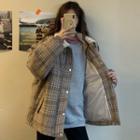 Plaid Padded Coat Plaid - Khaki - One Size