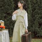 Two-tone Long-sleeve Tie-waist Dress