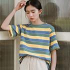 Short-sleeve Striped T-shirt Stripe - Yellow & Green - One Size