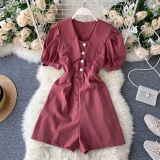 Peter Pan Collar Short-sleeve Jumpsuit