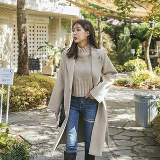Raglan-sleeve Chesterfield Coat With Sash