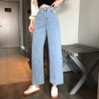 Flower Embroidered Straight-fit Jeans