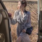 Long-sleeve Leopard Print Midi A-line Chiffon Dress