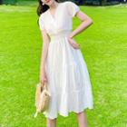 Short-sleeve Tiered Midi A-line Chiffon Dress