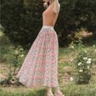 Set: Short-sleeve Knit Top + Maxi Dotted A-line Skirt