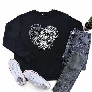 Flower Heart Print Sweatshirt