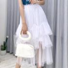 Mesh Midi Skirt Skirt - White - One Size