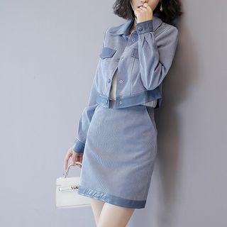 Set: Corduroy Button Jacket + Fitted Skirt