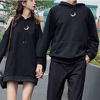 Couple Matching Cold-shoulder Hoodie / Moon Print Hoodie