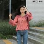 Frilled Tie-neck Raglan-sleeve Blouse