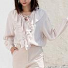 Lace-up Ruffle Trim Blouse