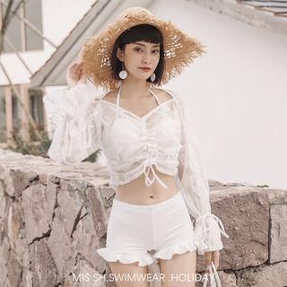 Set: Lace Cover-up + Ruffle Trim Bikini