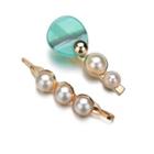 Set Of 2: Faux Pearl Hair Clips (various Designs) Blue - One Size