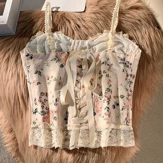 Floral Print Lace Up Camisole Top