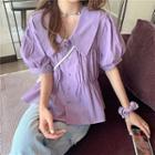 Peter-pan Collar Single-breasted Short-sleeve Blouse