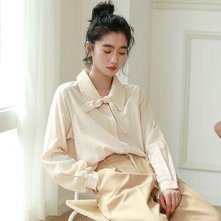 Long-sleeve Ribbon Shirt Almond - One Size