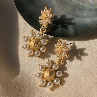 Faux Pearl Alloy Flower Dangle Earring 1 Pair - S925 Silver - One Size