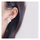 Flower Earring 1 Pair - Clip On Earring - Gold Trim - White - One Size