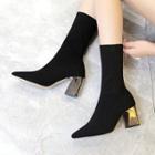 Chunky Heel Pointed Mid-calf Boots