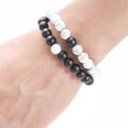 Set Of 2: Bead Bracelet (various Designs) Ab024 - Black & White - One Size