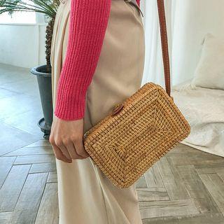 Woven Rattan Crossbody Bag Brown - One Size