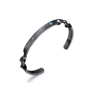 Fashion And Simple Plated Black Crown Geometric 316l Stainless Steel Open Bangle With Blue Cubic Zirconia Black - One Size