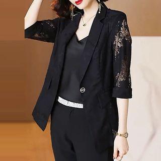 Elbow-sleeve Lace Panel Blazer