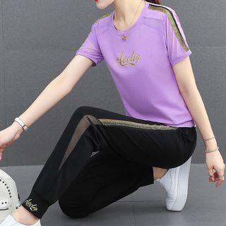 Set: Lettering Short-sleeve T-shirt + Jogger Pants