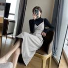 Set: Mock-neck Top + Strappy Midi A-line Dress