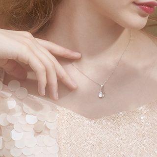 Fork & Spoon Rhinestone Pendant Sterling Silver Necklace Silver - One Size