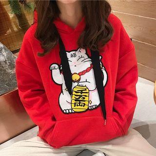 Fortune Cat Embroidered Hoodie