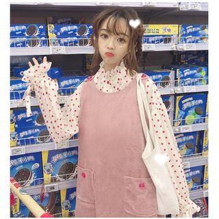 Dotted Long-sleeve Blouse / Pocket Pinafore Dress