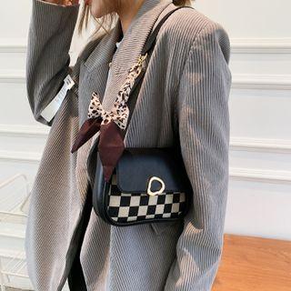 Checker Print Flap Shoulder Bag