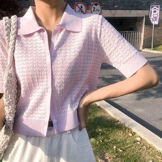 Short-sleeve Lapel Knit Cardigan