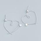 925 Sterling Silver Heart Faux Pearl Earring 1 Pair - S925 Sterling Silver - One Size