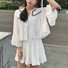 Set: Embroidered 3/4 Sleeve Top + A-line Skirt
