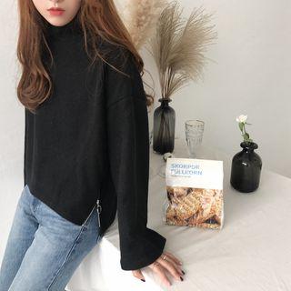 Mock Neck Zip-side Plain Top