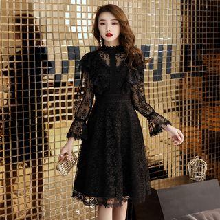 3/4-sleeve Lace A-line Evening Dress