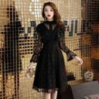 3/4-sleeve Lace A-line Evening Dress