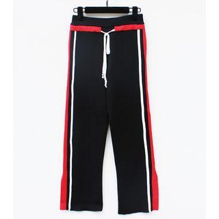 Contrast Trim Slit Wide Leg Pants