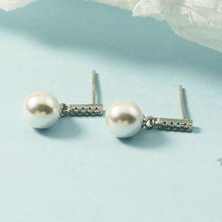 Faux Pearl Rhinestone Dangle Earring 1 Pair - Silver - One Size