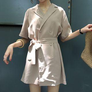 Short-sleeve Double Breasted Mini Coatdress
