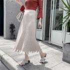 Fringed Trim Knit Midi A-line Skirt