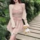 Sleeveless Plaid Mini A-line Dress / Plain Cardigan