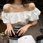 Off-shoulder Ruffle-trim Textured Blouse White - One Size