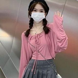 Set: Camisole Top + Light Jacket Pink - One Size
