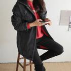 Hooded Duck Down Denim Jacket Black - One Size