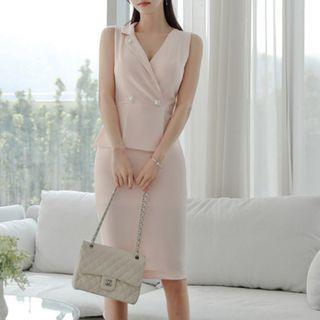 Sleeveless Faux Pearl V-neck Bodycon Dress