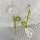 Bead Flower Drop Earring 1 Pair - Green & White - One Size